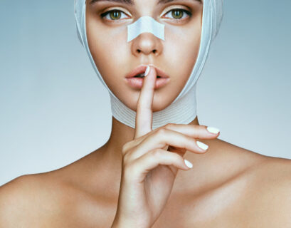 listing twarzy, ilustracja opatrunków po operacji